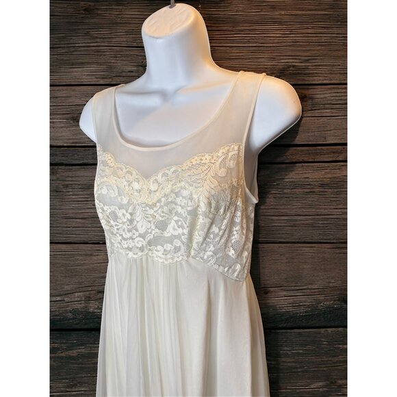 Vtg Shadow Line Nylon Ivory White Lace Maxi Intimate Sheer Slip Dress & Robe PS - Picture 2 of 16
